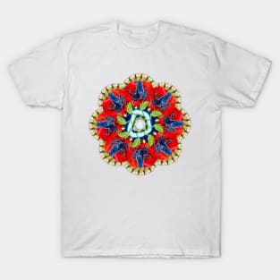 Blue frogs on the poppy Mandala T-Shirt